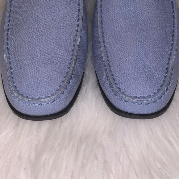 TODS Pebbled Leather Backless Slip On Drivers Mules Loafers, Blue - Picture 7 of 10